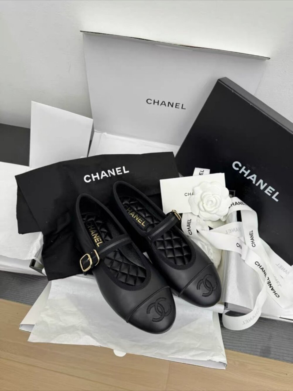 Chanel Black CC Embroidered Mary Jane Flats